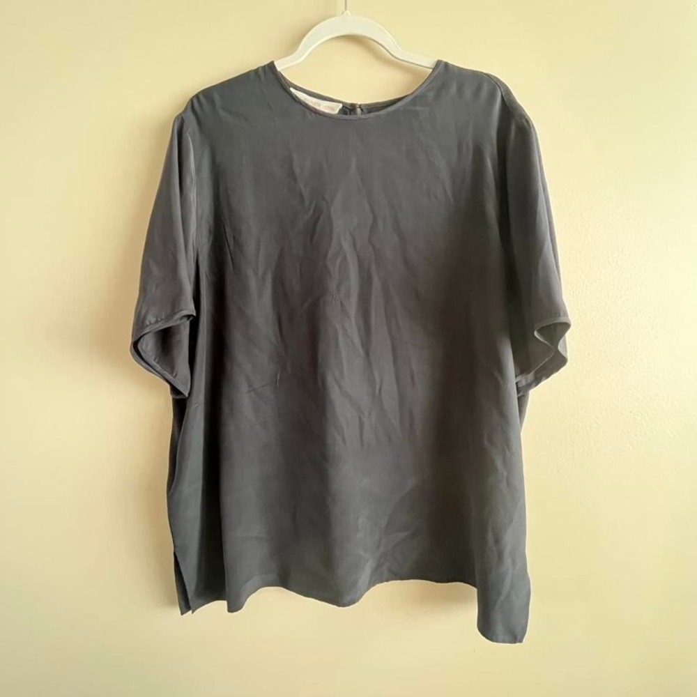 Jones New York vintage 100% Silk Boxy Oversized Short Sleeve Top Size 18W Black